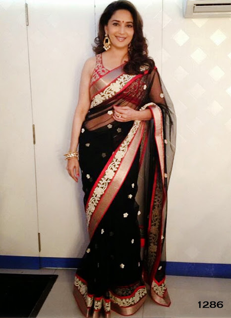 Bollywood Actress Madhuri Dixit Black Saree Collection