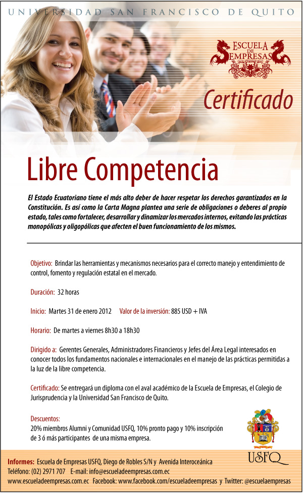 Certificado "Libre Competencia" de la Escuela de Empresas. Inicio de clases: Martes 31 de enero.