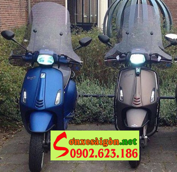 Mẫu sơn xe Vespa Sprin màu xanh nhám cực đẹp