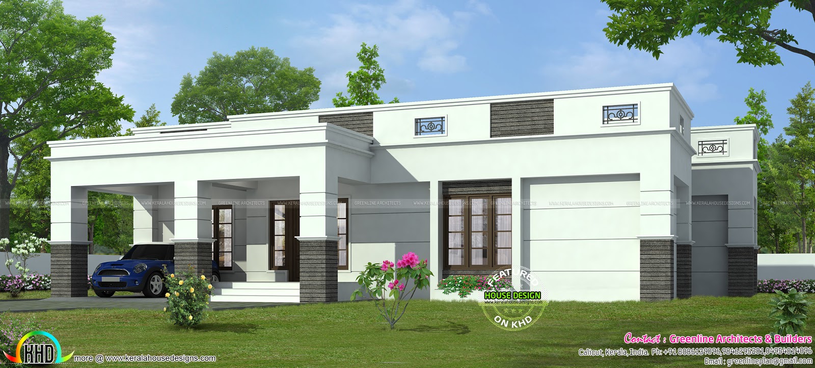  4  bedroom  single storied flat  roof  home  Kerala home  