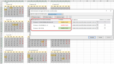 Calendarios en Excel. Fórmulas desbordadas