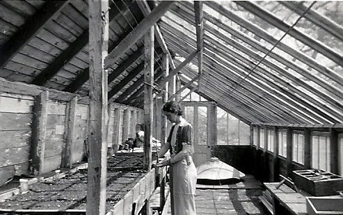 Mary Putnam in a greenhouse