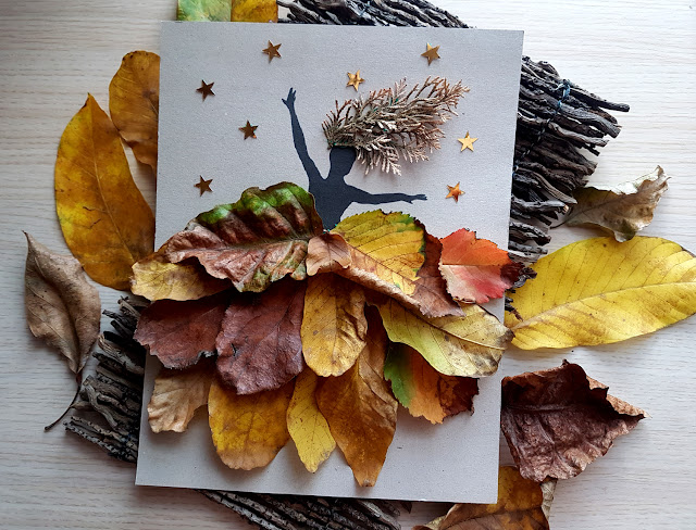 jesień - jesienne diy - jesienne prace plastyczne - fall kids crafts - pani jesień - prace plastyczne z liści - wróbelki - dary jesieni - prace plastyczne z darów jesieni - kartka 3D z parasolką - kartka pop up