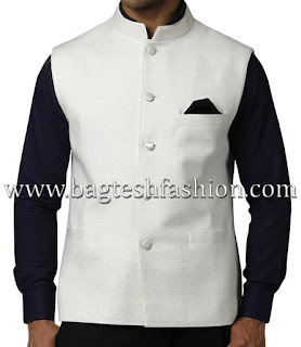 Bagtesh Fashion Designs Trendy Cream Silk Nehru Waistcoat