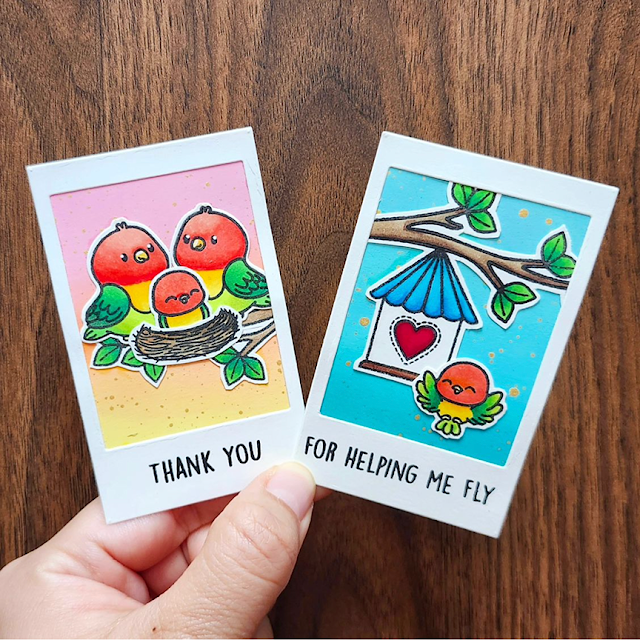 Sunny Studio Stamps: Love Birds & Little Birdie Customer Card by Chrixteee