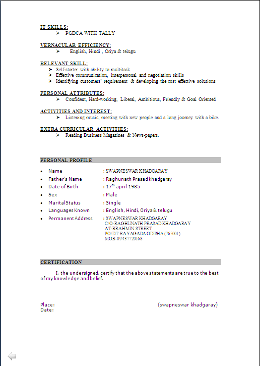 Resume Sample In Word Document Mba Marketing Sales Fresher Resume Formats