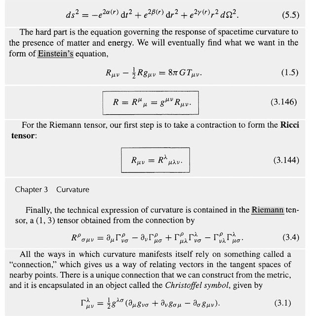 ome equations needed to calculate the GR metric (Source: abstracted from Sean Carroll's "Spacetime and Geometry)