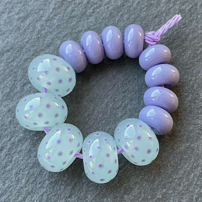 Handmade lampwork glass beads in Creation is Messy Avalon Milky