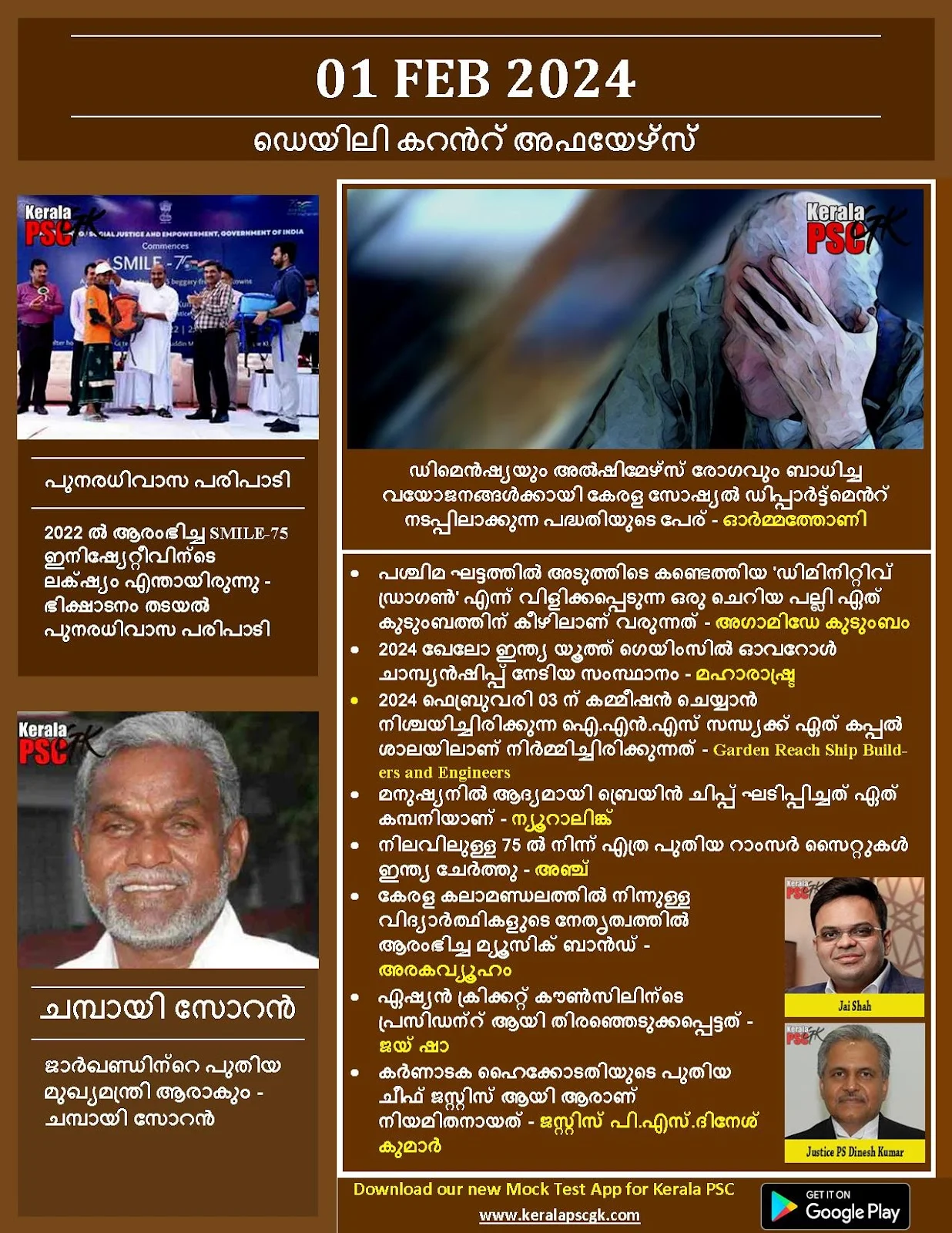 Daily Current Affairs in Malayalam 01 Feb 2024