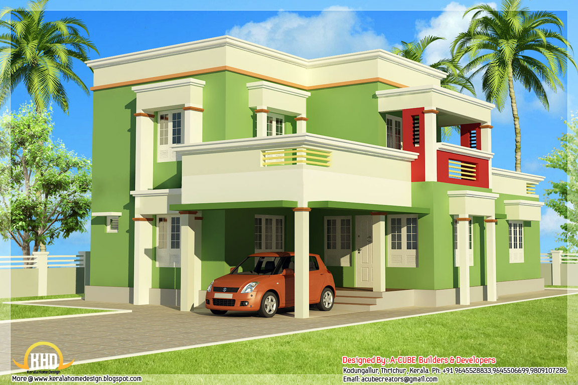 Simple 3 bedroom flat roof home design  1879 sq.ft 