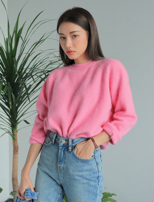 Fuzzy Knit Single Tone Sweater