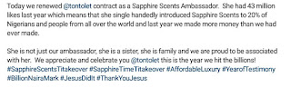 Sapphire scents and Tonto Dikeh's contract