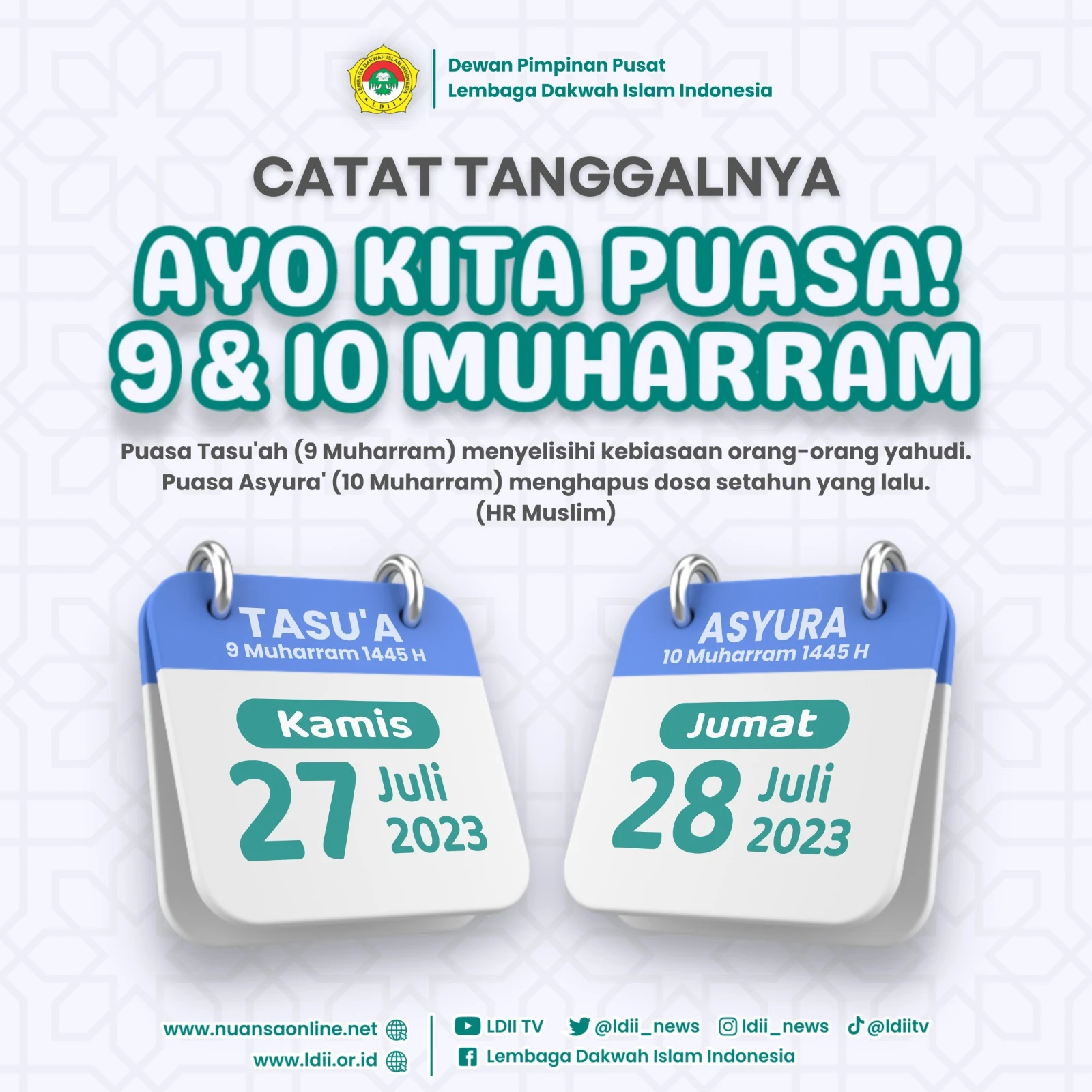 Jangan Lupa, Puasa Asyura Tgl 9 dan 10 Muharram