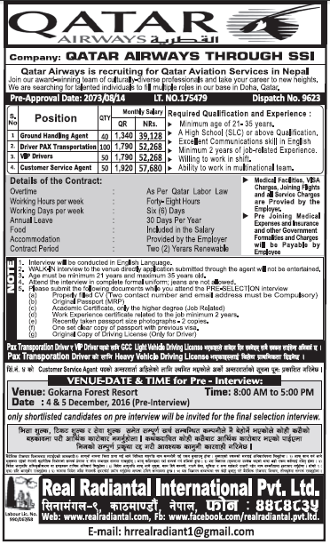 Jobs in Qatar Airways for Nepali, Salary Rs 57,680