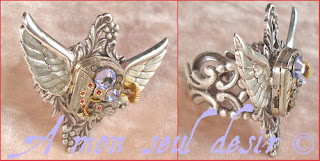 Bague Steampunk Victorien ailes wings montre mécanique finger ring