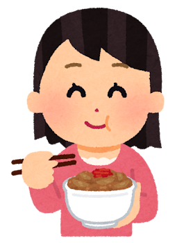 牛丼を食べる女性のイラスト