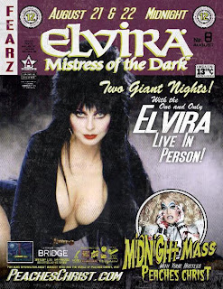 Elvira appearing at Midnight Mass with Peaches Christ on August 21 and 22