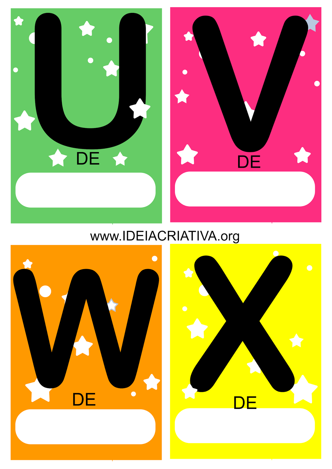 Cartões coloridos com letras do alfabeto para escrita de 