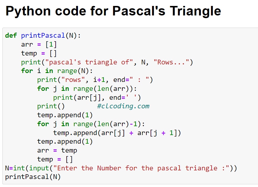 Day 33 : Python code for Pascal's Triangle ~ Computer Languages (clcoding)