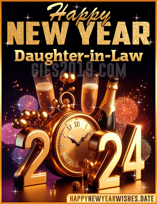 Happy New Year 2024 Champagne gif for Daughter-in-Law