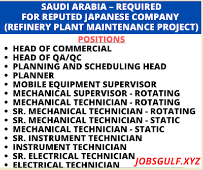 Oil and gas jobs in Saudi Arabia 2022 - Refinery Maintenance Project
