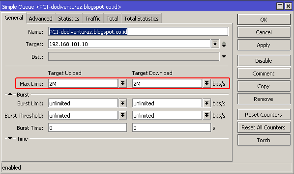 Cara limit bandwidth menggunakan simple queues di mikrotik