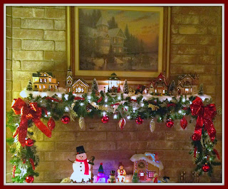 Christmas mantel, snow village, Christmas Village, garland