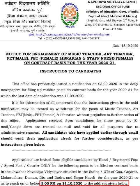 NVS Jobs Recruitment 2020