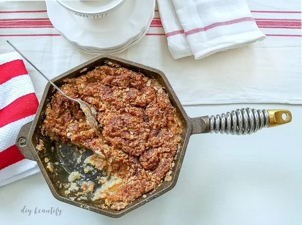 apple crisp baked in a cast iron skillet