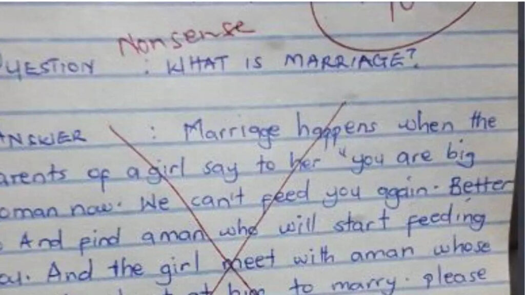 Student Definition of Marriage Breaks Internet, marriage takes place when parents feel their daughter is a “big”
