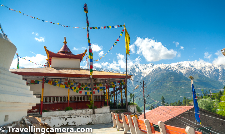 While walking around the market of Kalpa town, apart from temples you can also visit this old monastery, which comes on the way when you walk towards Narayan Nagin temple. You need to take a few steps climb on left side of the main path and you are close to the monastery with snow covered mountains in the background.   Folks who have interest in history can enjoy this place a a lot. If you have recently visited other monasteries and especially coming back from Spiti, this may look very small but when explore, you will realise that it's very different from many modern monasteries. Kalpa monastery was founded by Rinchensang-po around 950-1055 AD and hence you find some evidences of it being very ancient.  Kalpa Monastery also has many captivating wall paintings and the daily buddhist chants bring a Kalpa town to a very different mood.