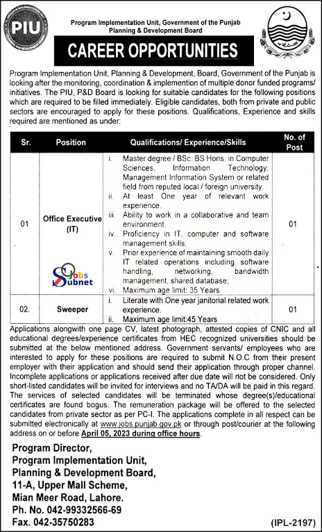 Punjab Jobs 2023 in Planning and Development Board