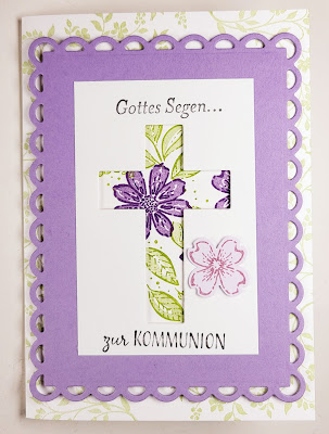 Glückwunschkarte zur Kommunion mit Kreuz und Blumen Stampin' Up! www.eris-kreativwerkstatt.blogspot.de