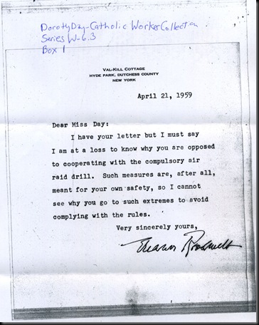 Eleanor Roosevelt Ltr-Dorothy Day