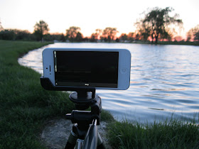iphone on tripod over pond