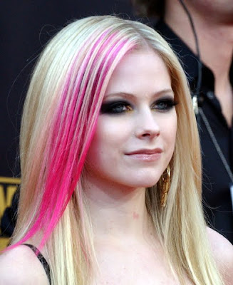 black hair and pink streaks. Avril Lavigne With Blonde Pink