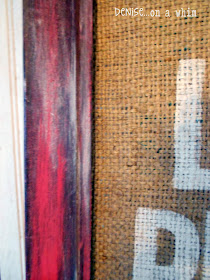 Painted Burlap Sign in a Red Rustic Frame via http://deniseonawhim.blogspot.com