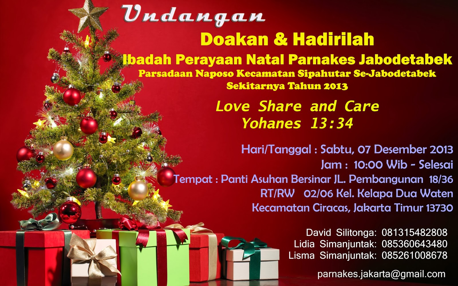 Undangan Natal Parnakes Se-Jabodetabek Sekitarnya Tahun 2013 ~ PARNAKES JAKARTA