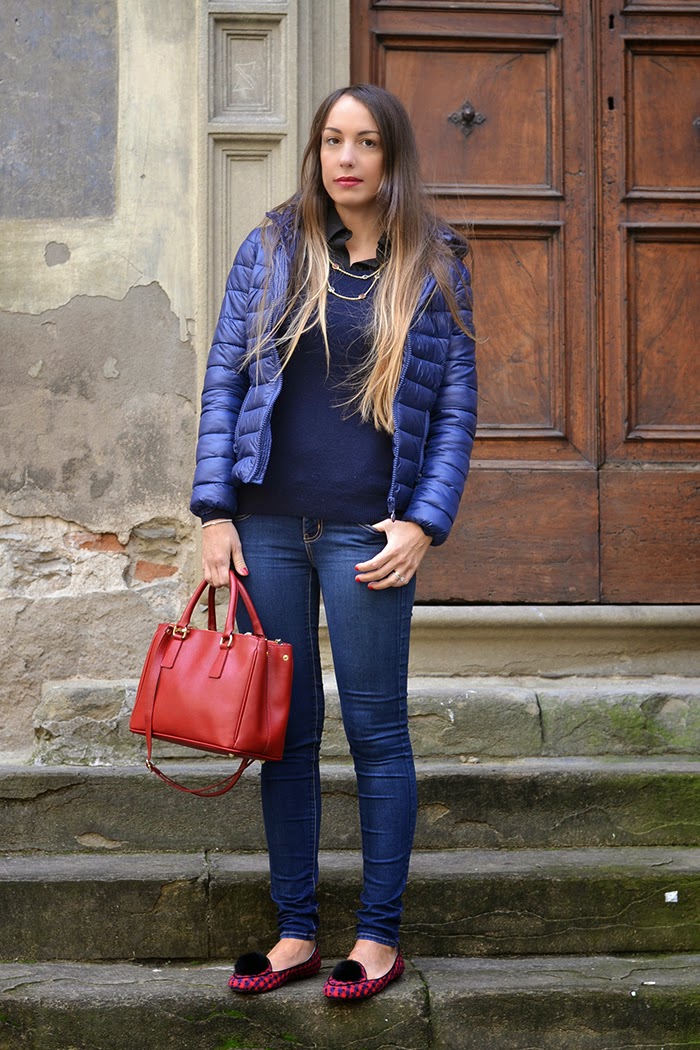 outfit piumino blu