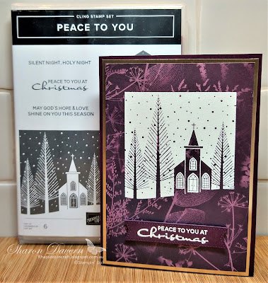 Rhapsody in craft, #heartofchristmas, #heartofchristmas2022, Peace to You, Christmas cards, Pretty Prints DSP, Blackberry Bliss,Stylish Shapes Dies, Brushed Metallic Cardstock, Heat Embossed, Stampin' Up
