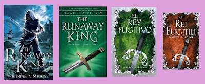 portadas de la novela de fantasía juvenil El rey fugitivo, de Jennifer A. nielsen