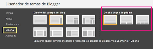 Configurar el diseño de pie de página en Blogger