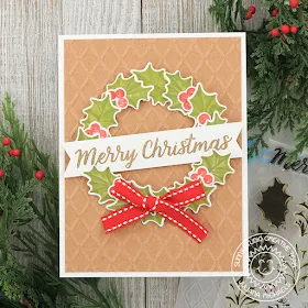 Sunny Studio Stamps: Christmas Trimmings Dapper Diamonds Embossing Folder Layered Wreath Christmas Card with Juliana Michaels