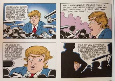 foto de una página de la revista de historietas 'Doonesbury', donde su fundador y artista Garry Trudeau predijo el ascenso del candidato republicano a la Presidencia de EE.UU., Donald Trump