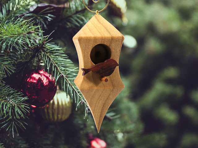 Miniature Birdhouse Ornament, Handmade from Select Grade Hardwoods and Finished with Blend Of Beeswax and Mineral Oil, Collectable