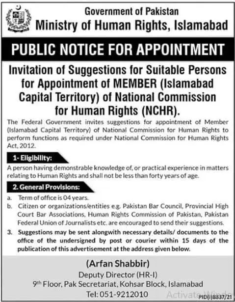 The Ministry Of Human Rights Jobs In Pakistan