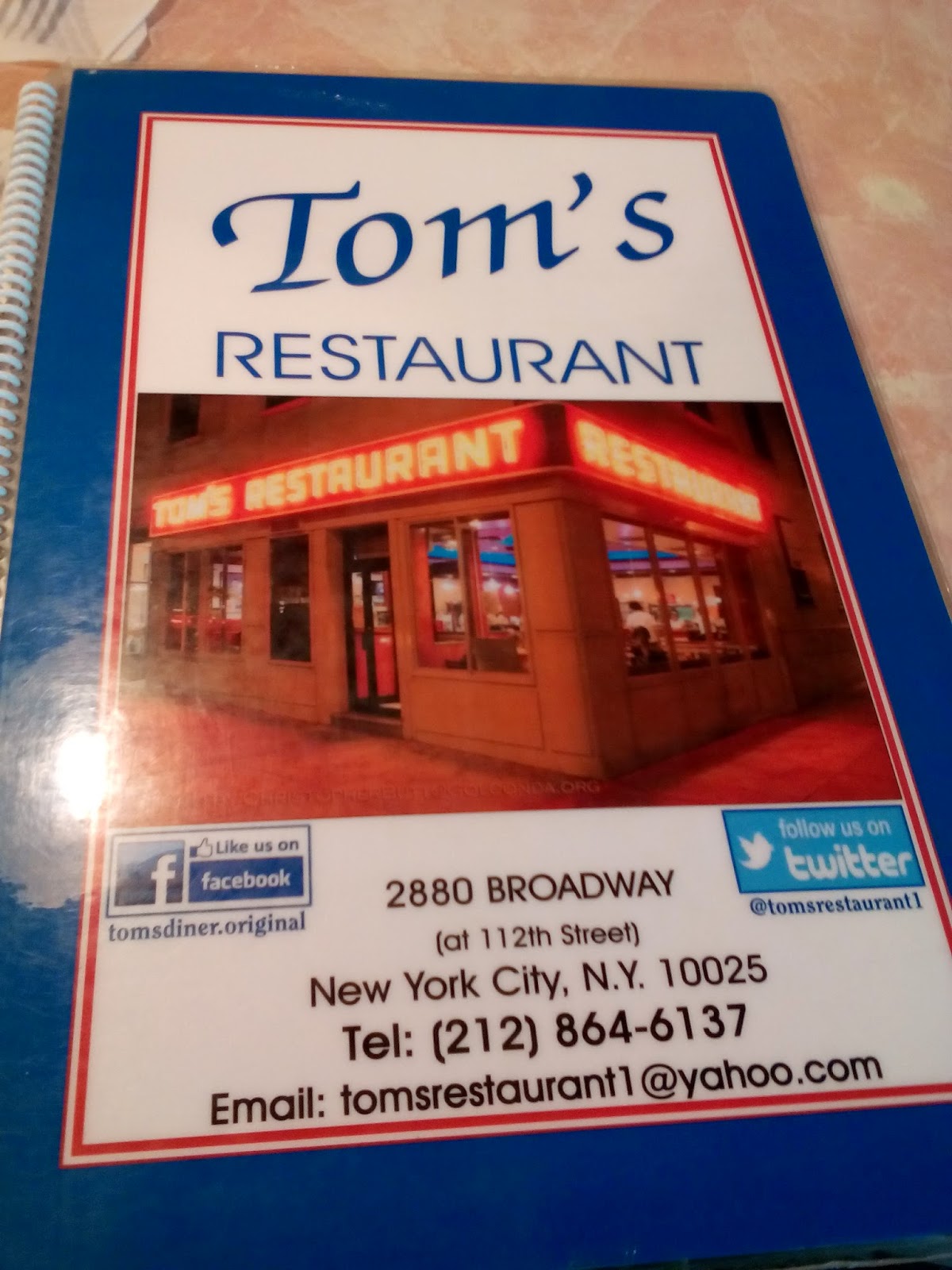 Toms Restaurant Seinfeld menu