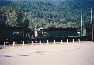 Burlington Northern Santa Fe GP40M #3014 at Skykomish, Washington, in July 2000