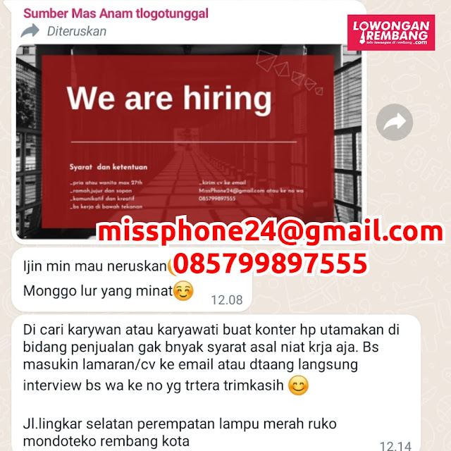 Lowongan Kerja Pegawai Miss Phone Rembang Tanpa Syarat Ijazah