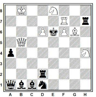 Problema de mate en 2 compuesto por Edgar Holladay (American Chess Problem 1949, 2º Premio)